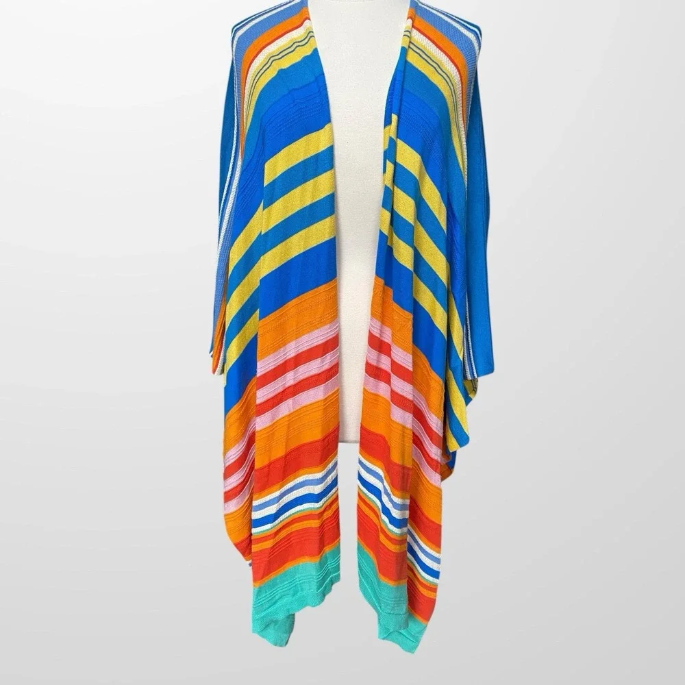 LRL Ralph Lauren Womens Size L‎ / XL Open Front Wrap Shawl Cotton Striped VTG